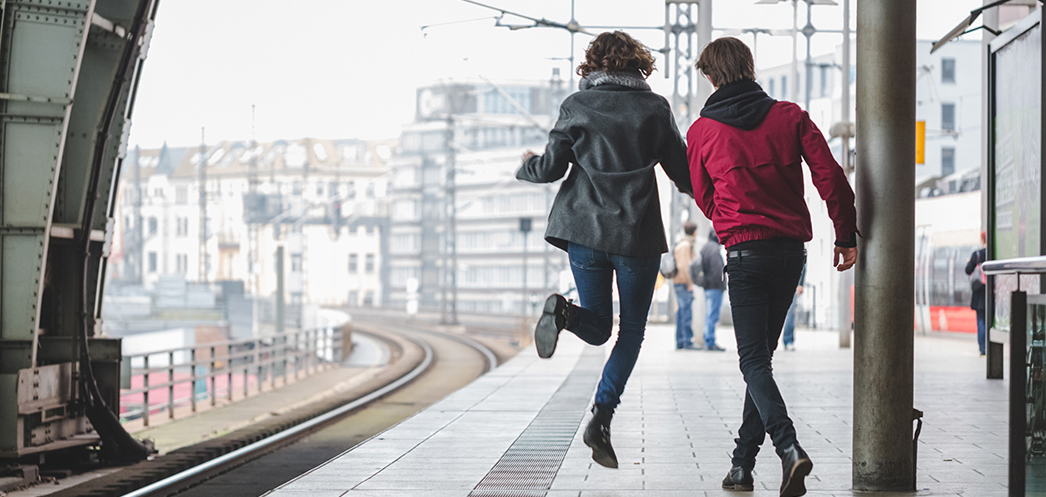 Couple in railway station